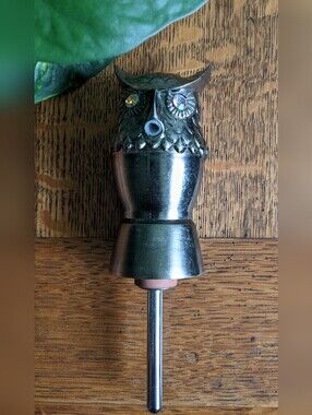Vintage 1980s metal Rhinestone Eyed Owl Drink Pourer